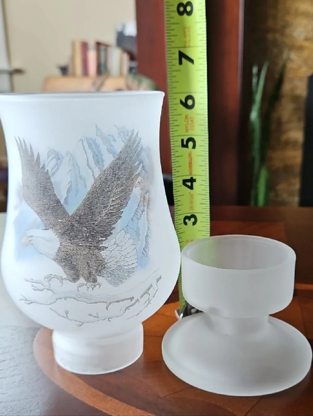 Vintage Eagle Frosted Glass Candle Lamps Set of 2 Cabin Lodge Decor Americana